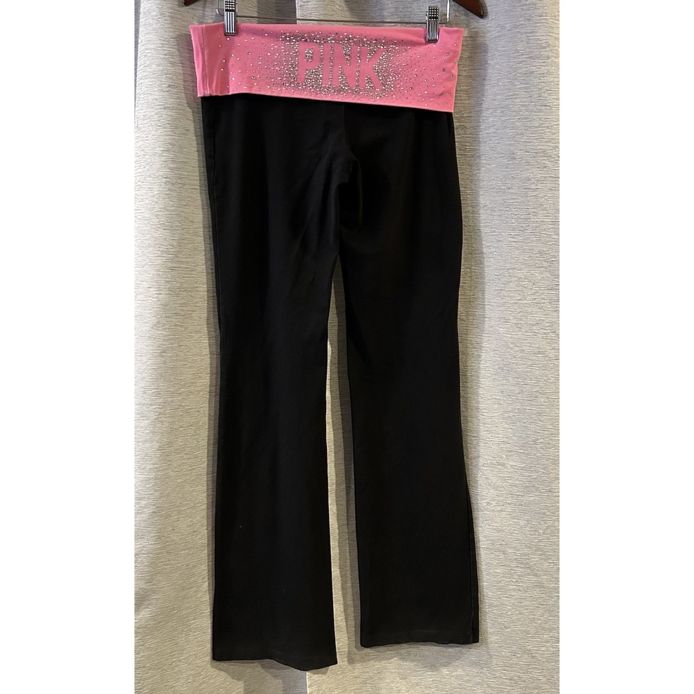 Y2K VTG. Victoria's Secret PINK Bling Foldover Yoga Pants Pink Medium - Picture 4 of 6